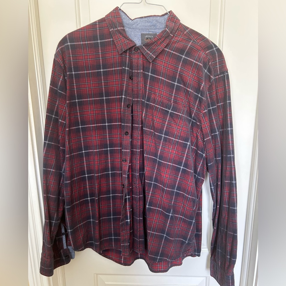 Men's Red and Black Plaid Button-Down Shirt